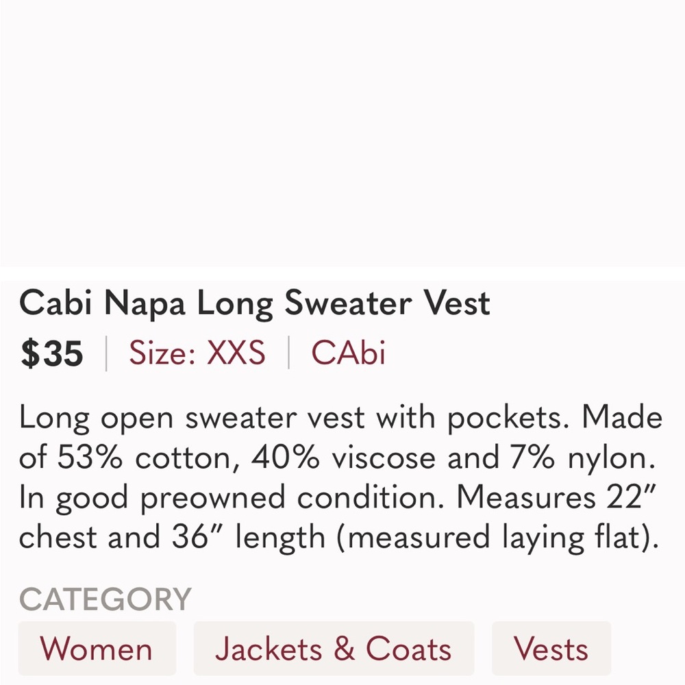 Serenity sweater by cabi.  Small but fits like large.  Great for work or casual